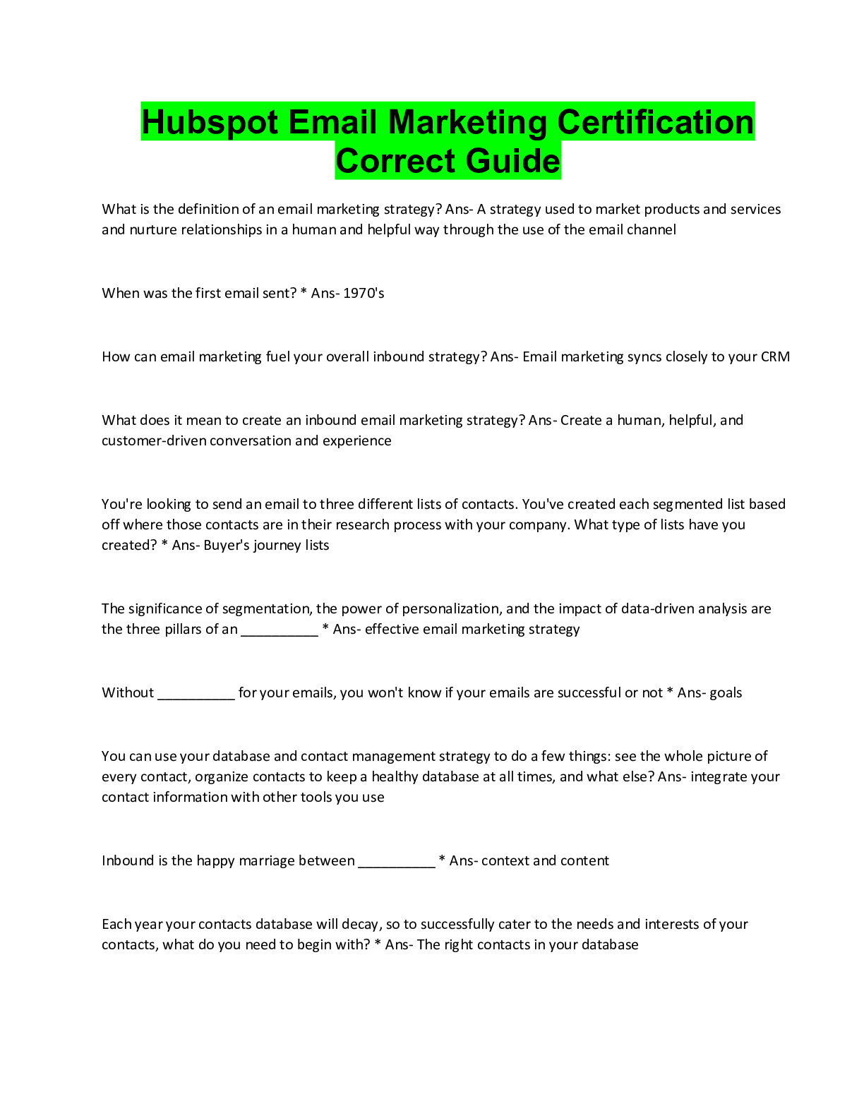 Preview image for Hubspot Email Marketing Certification Correct Guide